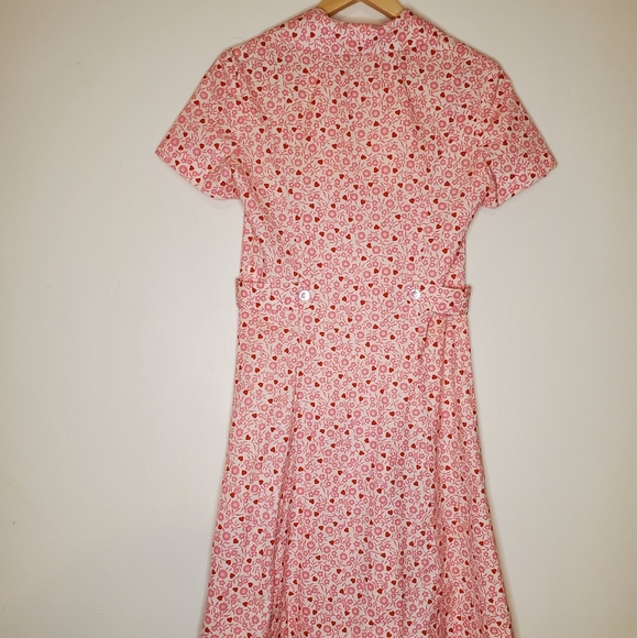 Broken Hearts Pink and Red Printed Vintage Short Sleeve Zip-Up House Dress - Picture 7 of 13